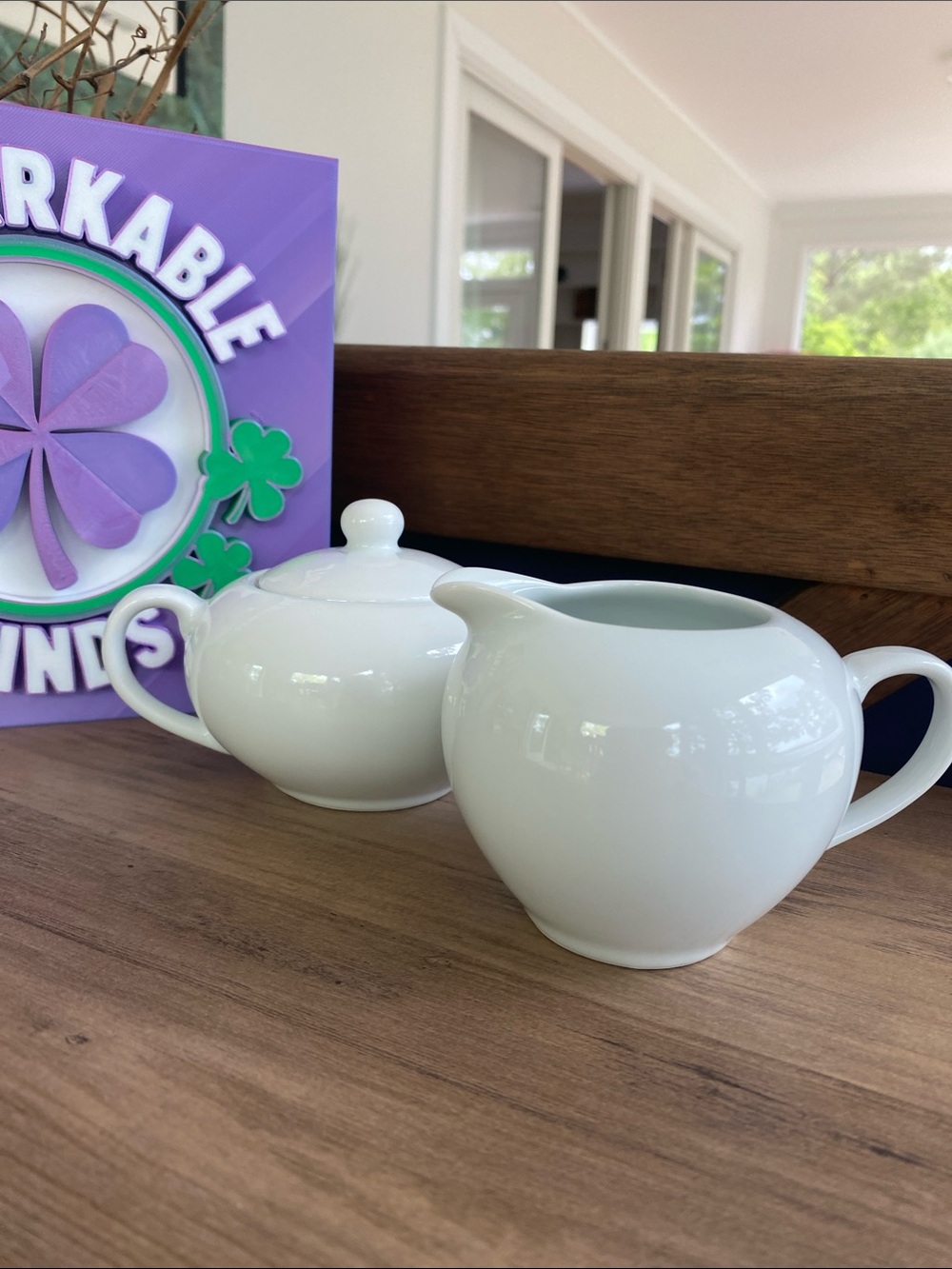White Ceramic Creamer and Sugar Set